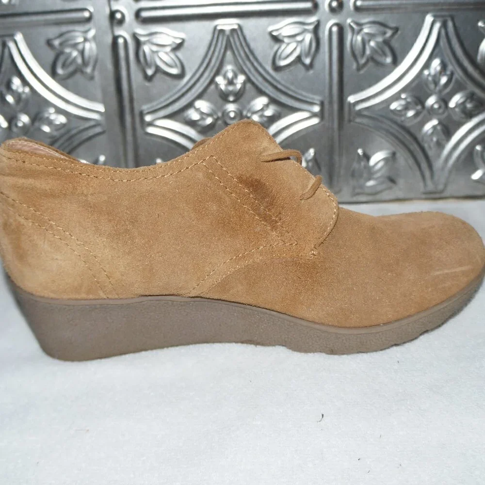 Land's End Womens Size 8.5B BROWN Chakka Suede Leather Wedge Ankle Booties